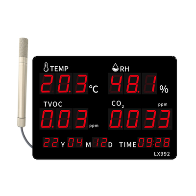LX992-D Wall Mounted Indoor Air Quality Monitor with CO2 Sensor Formaldehyde Detection Alarm Clock for Industrial HomeIndoor Use
