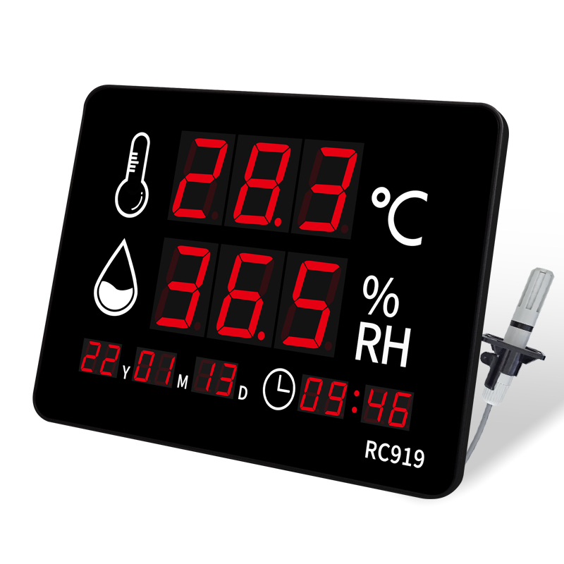 Industrial Grade Digital Thermometer Hygrometer Wall Clock Explosion Proof Probe LED Display for Weather Station Indoor Outdoor