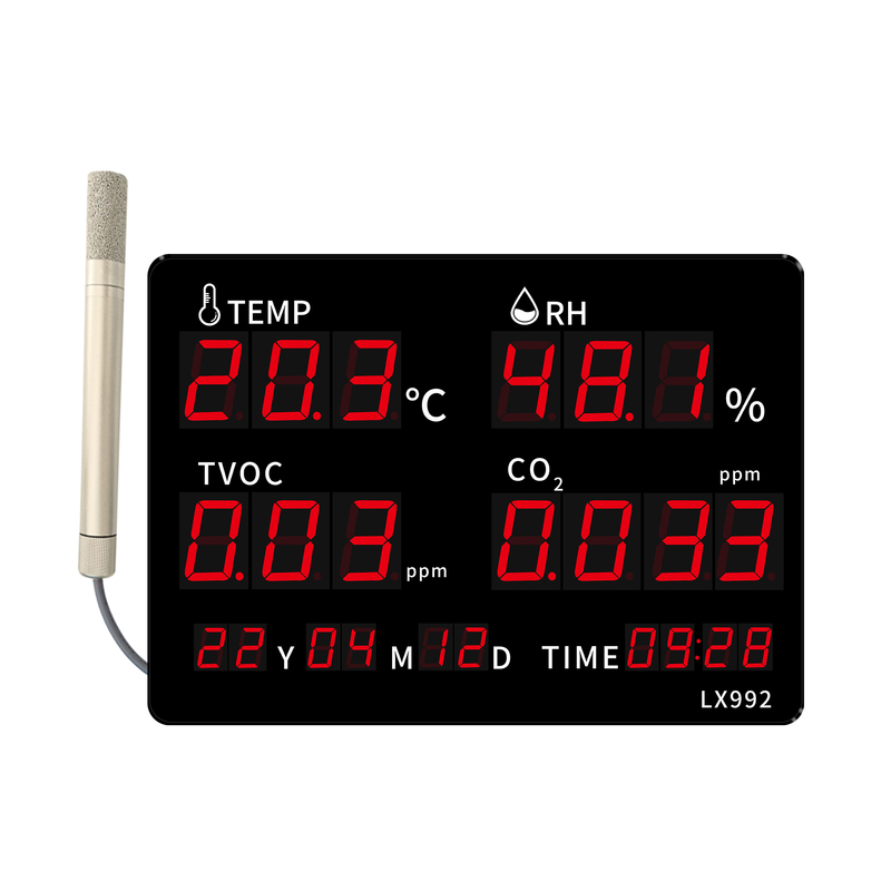 LX992-D Wall Mounted Indoor Air Quality Monitor with CO2 Sensor Formaldehyde Detection Alarm Clock for Industrial HomeIndoor Use